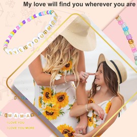 First Day of School Gifts Mom Daughter Bracelets Colorful Beaded Stretch Bracelet Back to School Birthday Christmas Gift for Daughter Son