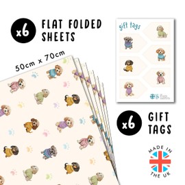 CENTRAL 23 Dog Wrapping Paper - 6 Sheets Of Gift Wrap - Puppies In Sweater - Paw Print - For Dog Lovers Dog Mom Dad - For Birthday Christmas Anniversary - Comes With Stickers