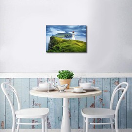 Mikinski Lighthouse Wall Art Canvas Ocean for Interior Bathroom Wall Décor Faroe Islands Scenery Bed for Living Room Dining Room Decorative 8x12inch (20x30cm)