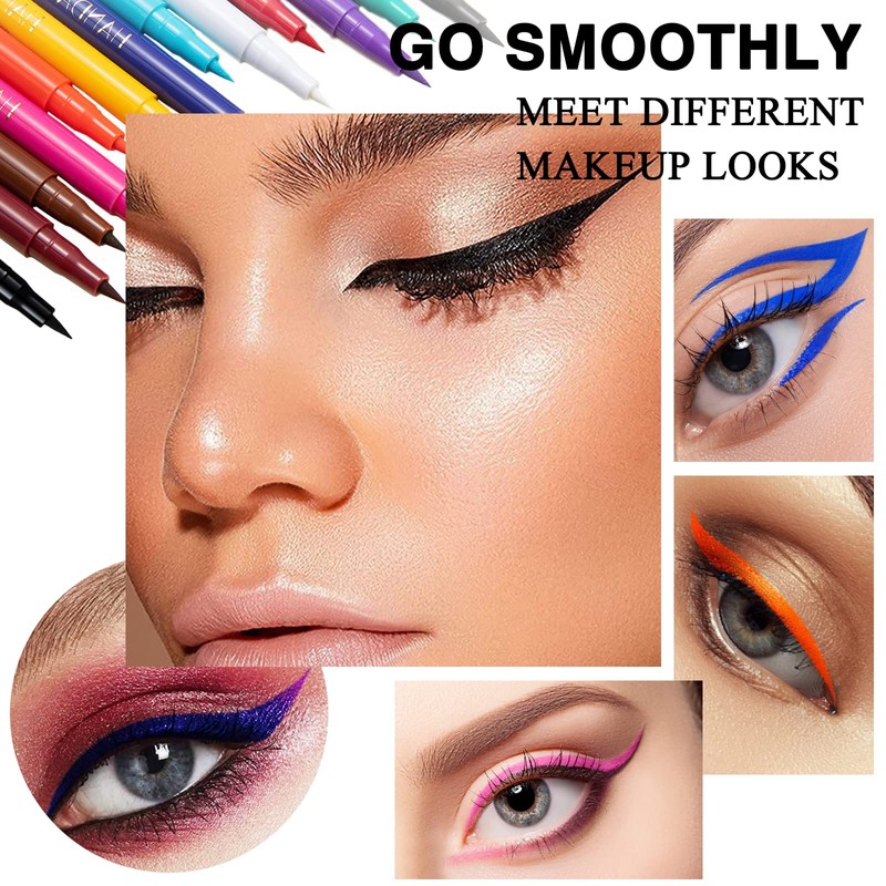 Matte Eyeliner Set, 13 Pieces, 12 Colours, Eyeliner Make-Up Set,
