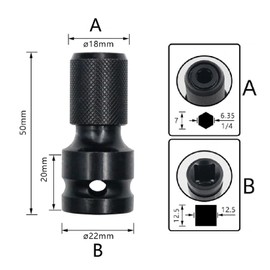 2PCS Othmro 1/2 Square Drive to 1/4 Hex Shank Socket Adapter, Converter for Impact Wrench Adapter and Screwdriver Bit Holding Socket