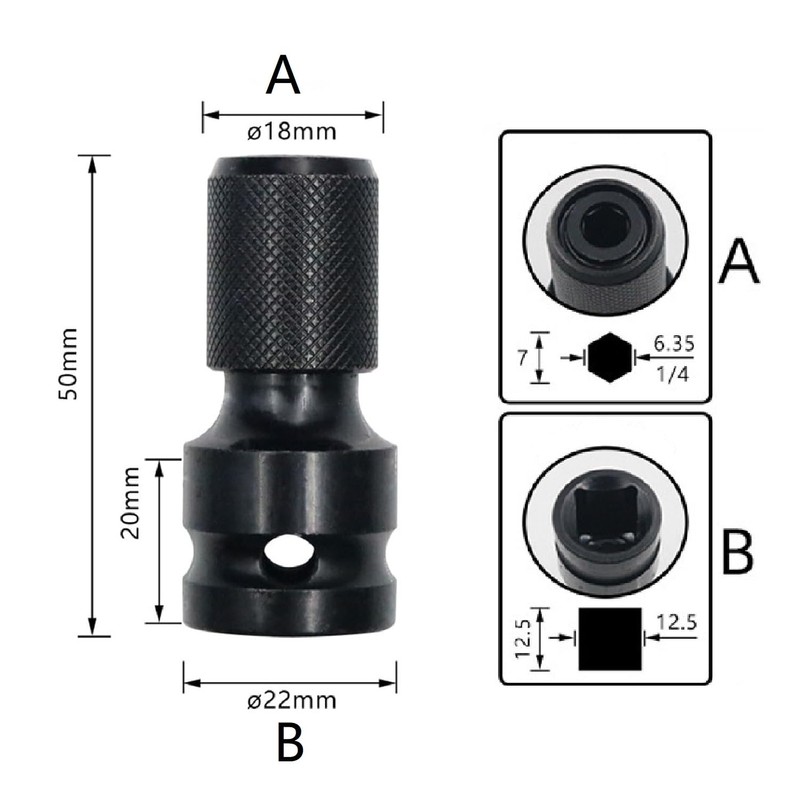 2PCS Othmro 1/2 Square Drive to 1/4 Hex Shank Socket