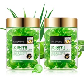 60PCS Hair Serum Oil Capsules, Moisturizing Hair Serum for Frizzy, Dry and Damaged Hair, Smooth, Non-greasy, Refreshing Long Lasting Nourishing Hair Oil for Women（Aloe Vera）