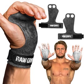 JerkFit RAW Grips 2 Finger Leather Hand Grips for Gymnastics & Cross Training - Full Palm Protection 4 WODs,Weightlifting,Calisthenics, Pull ups - Prevents Rips & Blisters (Large)