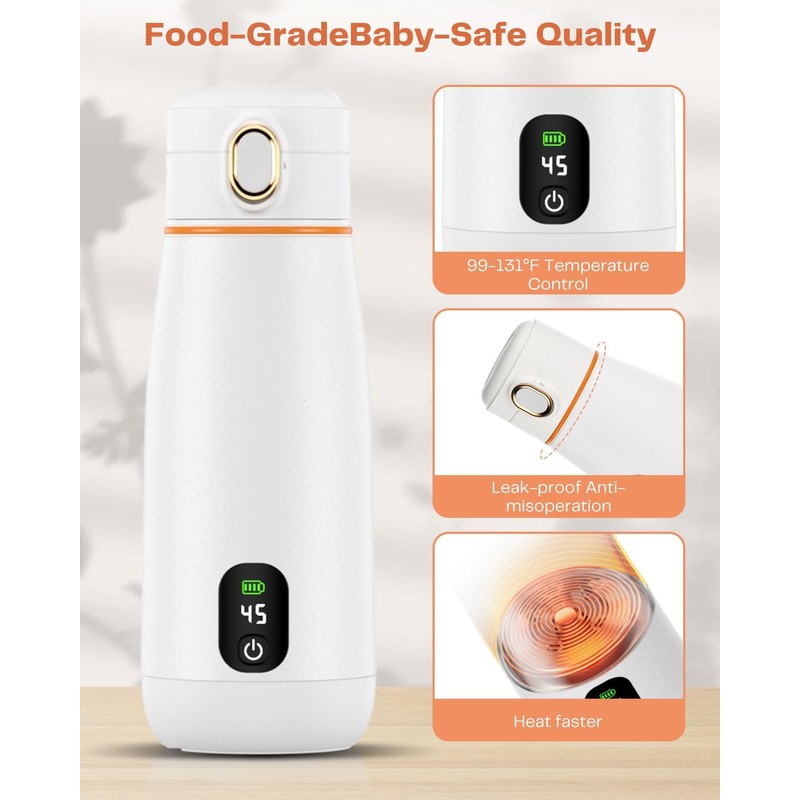 Calentador de Leche Portátil, Pantalla LED de Agua Inalámbrica y