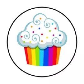 Homemade 48 RAINBOW CUPCAKE.  ENVELOPE SEALS LABELS STICKERS 1.2" ROUND