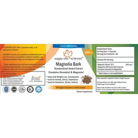 Magnolia Bark 10:1 Extract - 400mg - 60 Vegan Capsules - Reduces Stress and Anxiety