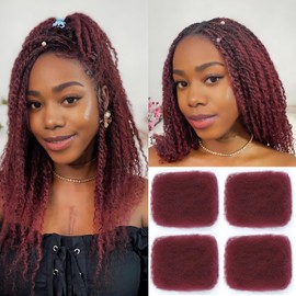 Afro Kinkys Bulk Human Hair 4 Bundles Afro Kinky-Curly Human Hair Bulk for Twist Dreadlock Extensions Locs Repair 16 Inches Soft 4C Curly for Braids Burgundy