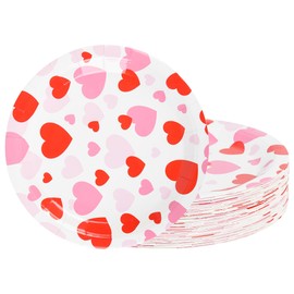 Elyxio Red Pink Hearts Paper Plates Valentines Disposable Party Plates 7 Inch Heart Love Round Dessert Plate for Holiday Anniversary Birthday Wedding Party Table Supplies (48)