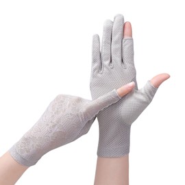 Tidyworm Women's UV Protection Gloves, Fingerless, Anti-slip, Smartphone Compatible, Short Gloves, UV Protection, Sunscreen, Thin, Summer Gloves, For Driving, Bicycle, Commuting, D Grey