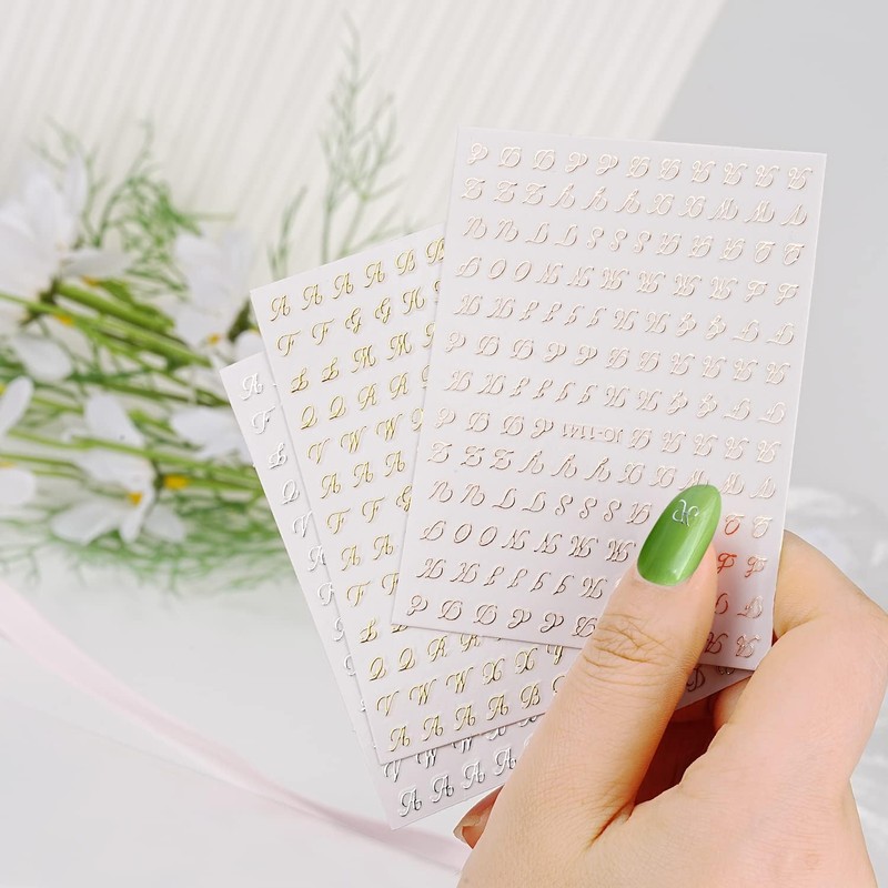 Chisafly Alphabet Small Initial Gold Nail Stickers Block Script Silver