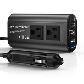 TAGEEBLU 300W Power Inverter DC 12V to 110V AC Car Inverter with TypeC 30W & 25W USB Quick Charge & USB 10W/2A & USB 10W/1A, Dual AC Adapter for Laptops Charger