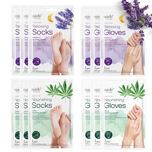 New Epielle Relaxing and Nourishing Lavender Socks and Gloves | Moisturizing and Relaxing Cream & Lotion | 12 Pack | Beauty Gifts | Gift Set for Women| Spa Gift for Women.. Mothers Day Gifts