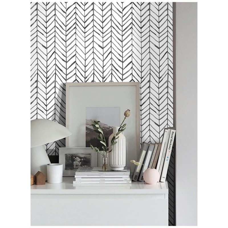 HAOKHOME Black and White Wallpaper Peel and Stick Stripe Herringbone