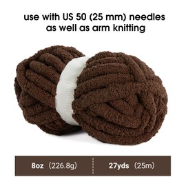 MABOZOO Chunky Yarn for Crocheting 8 Pack,Dark Coffee Fluffy Jumbo Chenille Yarn,Soft Plush Yarn Bulky,Giant Thick Fuzzy Yarn for Hand Knitting or Arm Knitting (27 yds,8 oz Each Skein)