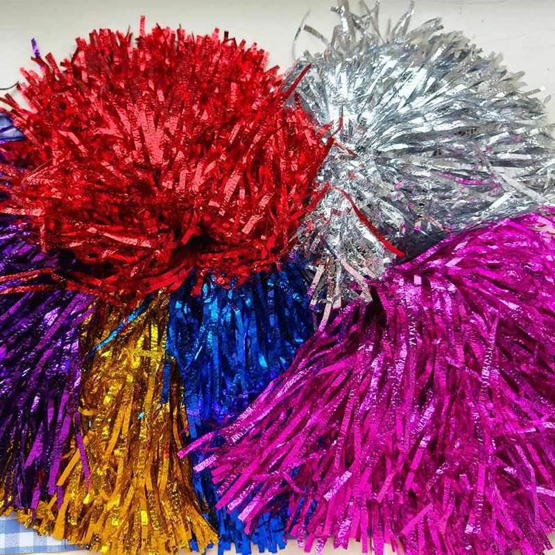 Lovecheer 24PCS Red Pom Poms Cheerleading Fluffy Metallic Cheer Pom