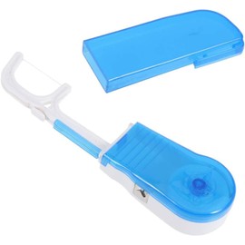 2 Pieces of Replaceable Blue Dental Floss Handles with Built-in 30m Dental Coil, Safe Material Dental Floss Holder with Reusable Dental Floss and Cover for Personal Care