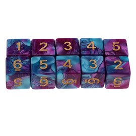 Blesiya 10pcs Six Sided D6 Polyhedral Dice with Double Colors & Numbers 16mm (Purple + Blue)