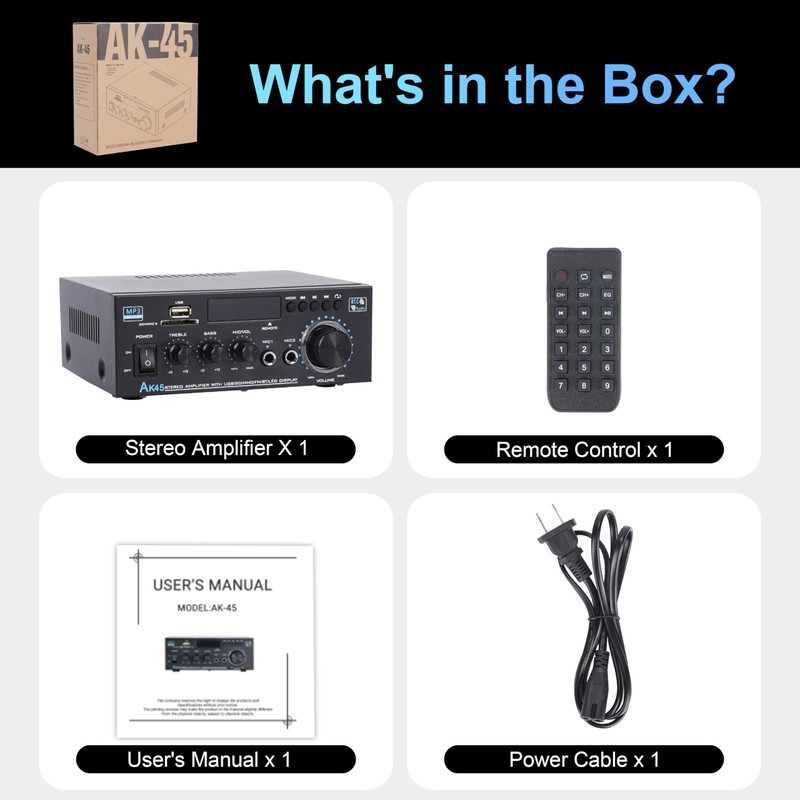 Bluetooth Stereo Amplifier Home Audio 300 Watts x2 Mini Speaker