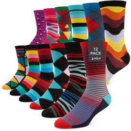 ZEKE Funny Dress Socks for Men - Funky Mens Crazy Socks - Cool Colorful Patterned Fun Socks for Men (Variation B, 12-16)