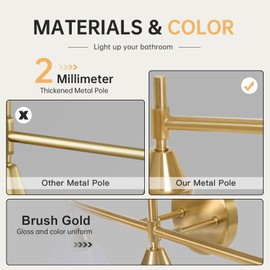 Danshinro Brush Gold Vanity Light，3-Light Bathroom Light Fixtures Clear Hourglass Glass Shade E26 Base, Bathroom Lighting Fixtures Over Mirror Vanity Light for Bathroom