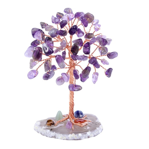 FANNAS Tree of Life Crystal, Healing Stones Crystals, Amethyst Stone Tree, Gemstones and Crystals, Natural Crystal Money Tree Decoration for Home Office Table Decoration Gift Sculpture