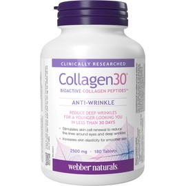 Webber Naturals Collagen30 Anti-Wrinkle, 2,500mg of Bioactive Collagen Peptides Per Serving, 180 Tablets, Helps Reduce Deep Wrinkles, Fine Lines & Stimulates Skin Cells, Non GMO, Dairy & Gluten Free