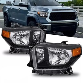 MOSTPLUS Headlight Assembly Compatible for 2014-2021 Toyota Tundra (Excl. Models with Led strips/Adjustable Leveling Dial) Front Lamp Black Housing Clear Lens Amber Corner (set of 2)
