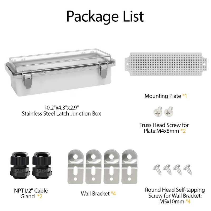 LeMotech Electrical Box, IP67 Waterproof Hinged Clear Cover Stainless Steel