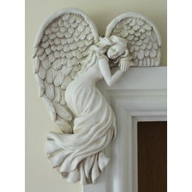 Door Frame Angel Wall Sculpture Vintage Style Shabby Chic Angelic Figurines Ornament Garden Home Art Decor Secret Fairy (Left)