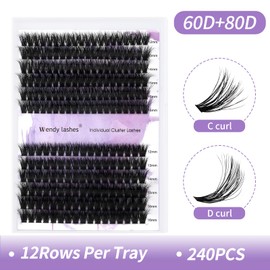 Individual Eyelashes 3D 60+80D 12-16mm D Curl Mixed Natural Cluster Lashes Extensions DIY 0.07mm Reusable Soft and Wispy(3D-60D/80D)