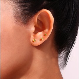3 Paar kleine Damenohrringe aus chirurgischem Stahl mit 18 Karat vergoldet, hypoallergen, Ohrstecker, Knorpel, Pequeños, Edelstahl, Ohne Edelstein