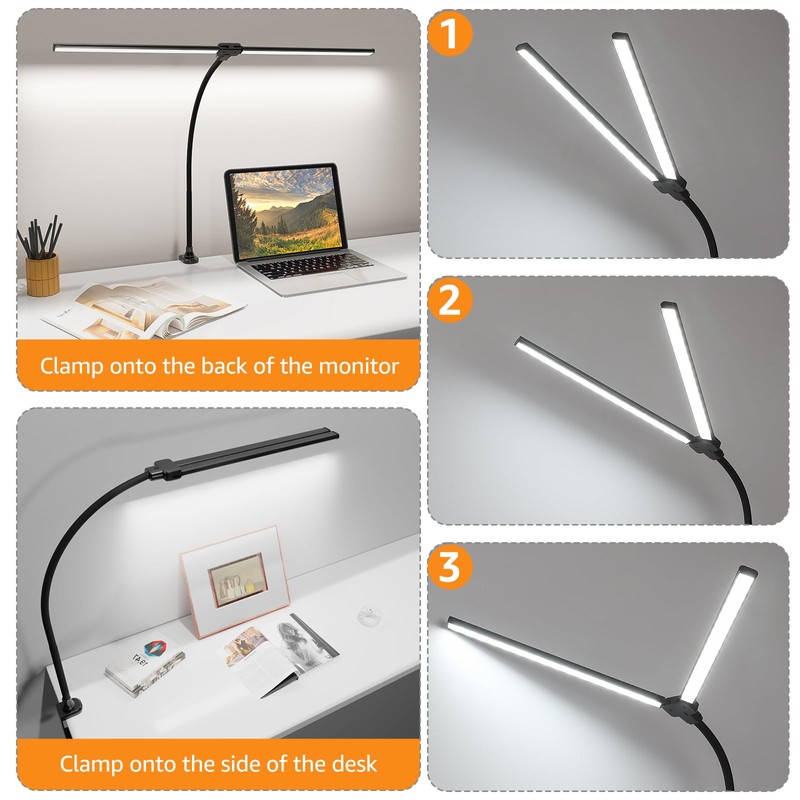 ShineTech Led Desk Lamp for Office Home, Bright Double Head