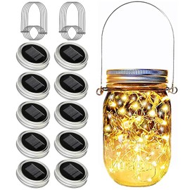 VOOKRY Solar Mason Jar Lights - 10 Pack 30 LED Waterproof Outdoor Fairy Firefly Jar Lids String Lights with Hangers (No Jars) for Mason Jars Patio Garden Yard Party Wedding Decoration(Warm White)