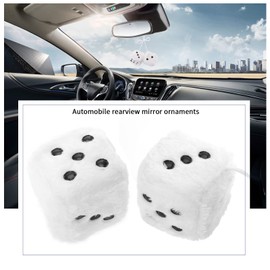 ECSiNG Car Hanging Furry Dice Soft Ornament With Suction Cup Decoration Pendant With Dots for Car Interior Home Office 6cm White
