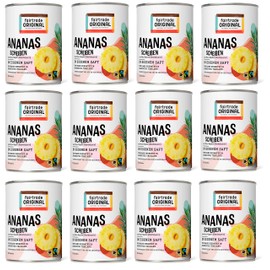 fairtrade ORIGINAL Pineapple Cans | 560 g Pineapple Slices in Own Juice | 10 Pineapple Slices without Sugar | Sweet Pineapple | Cans of Pineapple Fair Trade and Natural (12 Cans (560 g each))