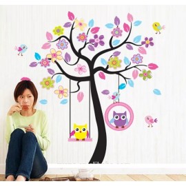 DaraBaby Vinil Decorativo Infantil Árbol Búhos Columpio Sala Cuarto