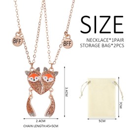 CYNOSURETECH 1 Pair of Fox Necklaces, 2 Velvet Bags, Friendship Necklace, Stainless Steel Animal Chain, Magnetic Necklace, Suitable as Birthday Gifts and Christmas Surprises