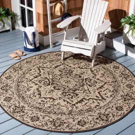 Safavieh Beach House Collection BHS139U Indoor/ Outdoor Area Rug, 6'7" x 6'7" Round, Cream / Brown