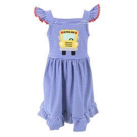 Unique Baby Girls Tank Top Flutter Sleeve Back to School Dress for Kids First Day of Kindergarten 1st 2nd 3rd Grade Outfit (10Y, School Bus)
