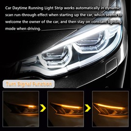 GZRUICA LED Headlight Strip Tube Light, 27.5 Inch Waterproof Sequential Flowing Turn Signal Lamp, DRL LED Strip Car Daytime Running Light Universal for Most Cars, White/Amber Switchable (70CM, 2PCS)