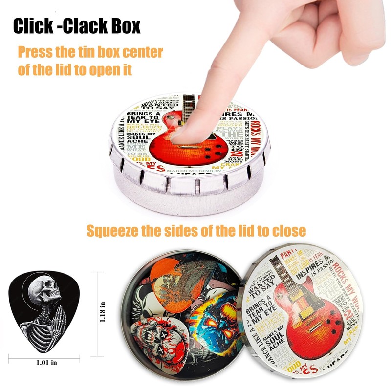 Guitar Picks 24 Pack,Skull Guitar Pick Variety Pack 4 Thicknesses(Set-9)