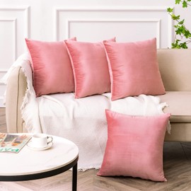 Yonous Cushion Covers, Soft Premium Velvet Decorative Throw Pillow for Sofa Bed Couch Chair, Set of 4, Pink, 18 x 18 inch / 45 x 45 cm