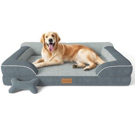 CWAWZ Jumbo Dog Bed for Extra Large Dogs, Orthopedic Dog Bed with Cooling Gel Memory Foam, Waterproof Dog Bed with Removable Washable Cover, 45" Dog Sofa Couch Dutch Velvet with Bone Toy, Brown