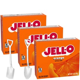 Candy Freezer Gelatin Dessert Mix - 3 oz Boxes (Pack of 3) - With Mini Shovel Spoons (Orange) - Metal Spoons