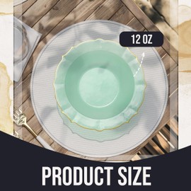 Exquisite Fancy Plastic Bowls Disposable Bowls 12 Oz Bowl Set Of 40 Disposable Soup Bowls Plastic Serving Bowls Perfect Plastic Ice Cream Bowls or Plastic Salad Bowls - Mint - Gold Rim