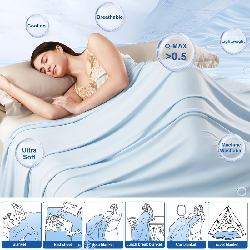 PHF Reversible Double Cooling Blanket Twin Size,Soft Arc-Chill Q-Max>0.5 Thin