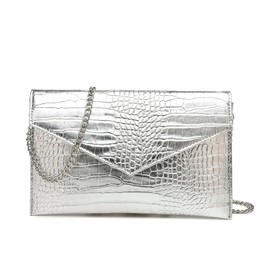 CuteClear Envelope Clutch Purse for Women PU Leather Handbag Evening Bag with Detachable Chain Strap for Wedding Party Prom (Silver-Snake)