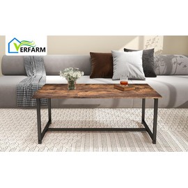 VERFARM 35.4" Rectangular Coffee Table for Living Room, Modern Industrial Style Coffee Table Center Table with Metal Frame for Small Space, Apartment, Office, Easy Assembly, Brown