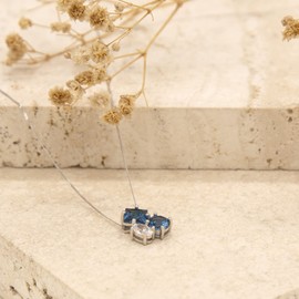 Tuscany Silver Women's Sterling Silver Rhodium Plated White and Blue CZ 3 Stone Cluster Necklace Earrings, Rhodium Plated, Cubic Zirconia Stones